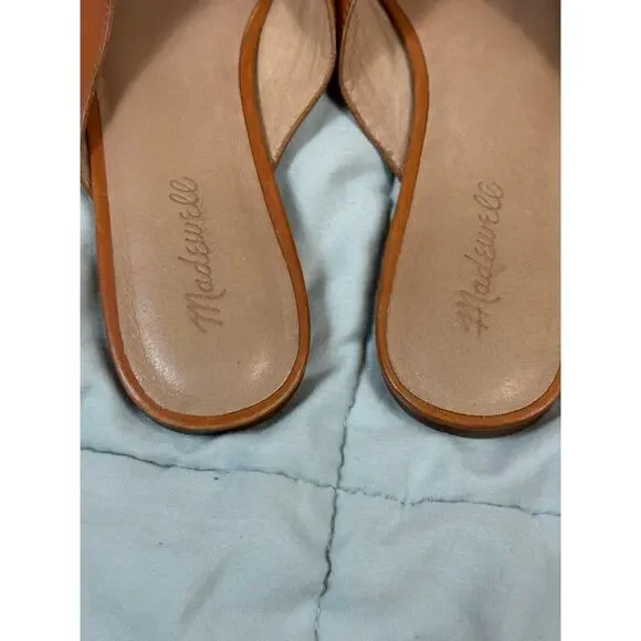 Madewell Camel Leather Remi Flats Mules Slides 9.5 l Brown Tan English Saddle - Picture 9 of 11